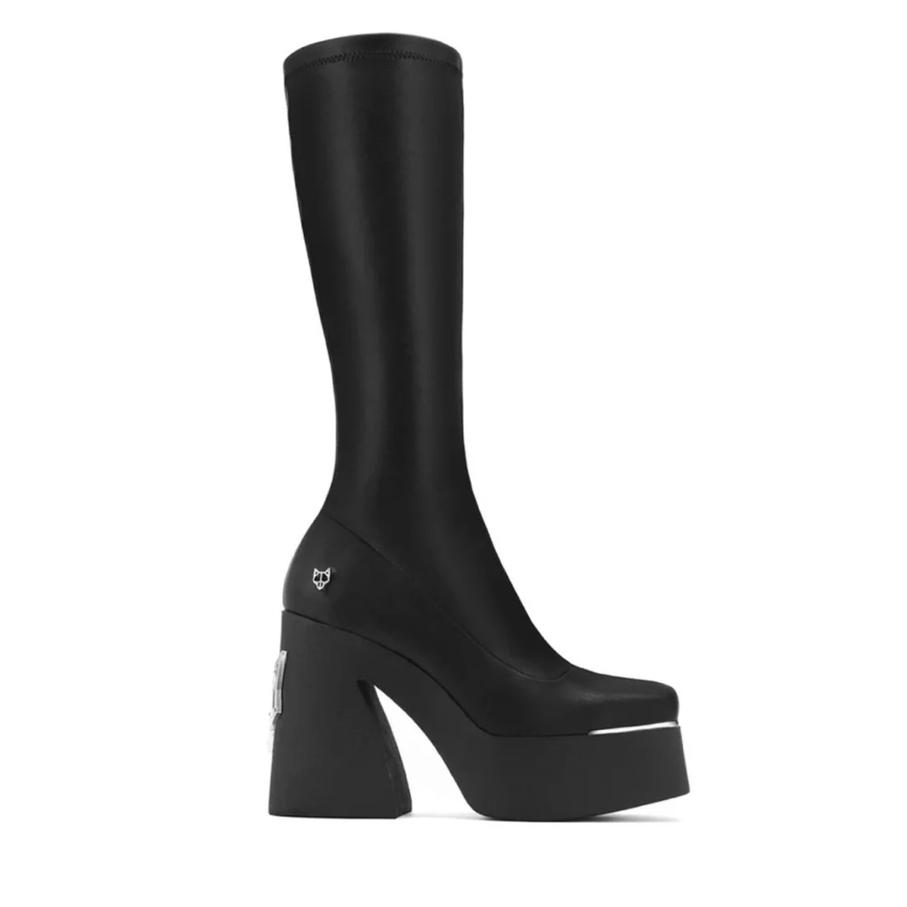naked wolfe impact pu mid calf black stretch boots nwt - Picture 3 of 13